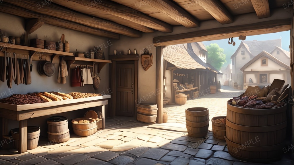 中世ファンタジー|街道沿いの露店商店(アニメ調)|10枚セット