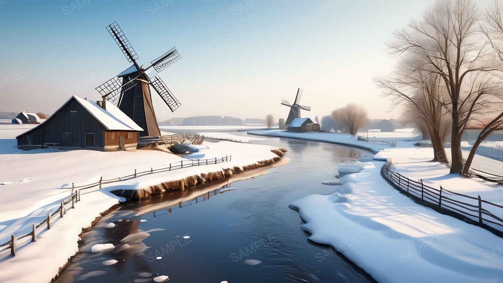 中世ファンタジー|雪原の風車村|10枚セット