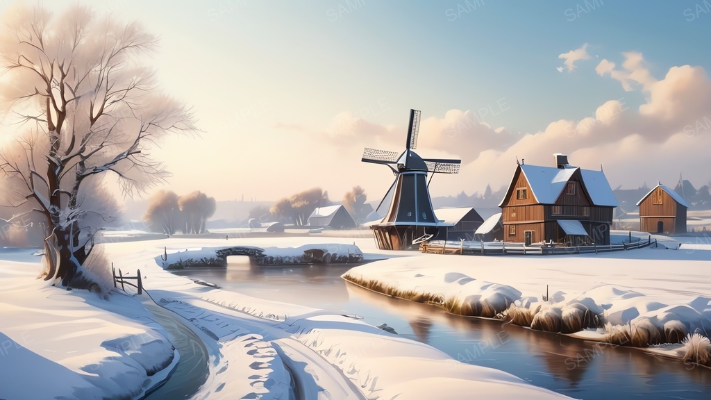 中世ファンタジー|雪原の風車村|10枚セット