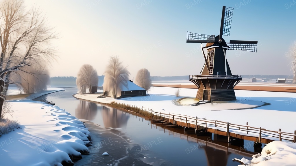 中世ファンタジー|雪原の風車村|10枚セット