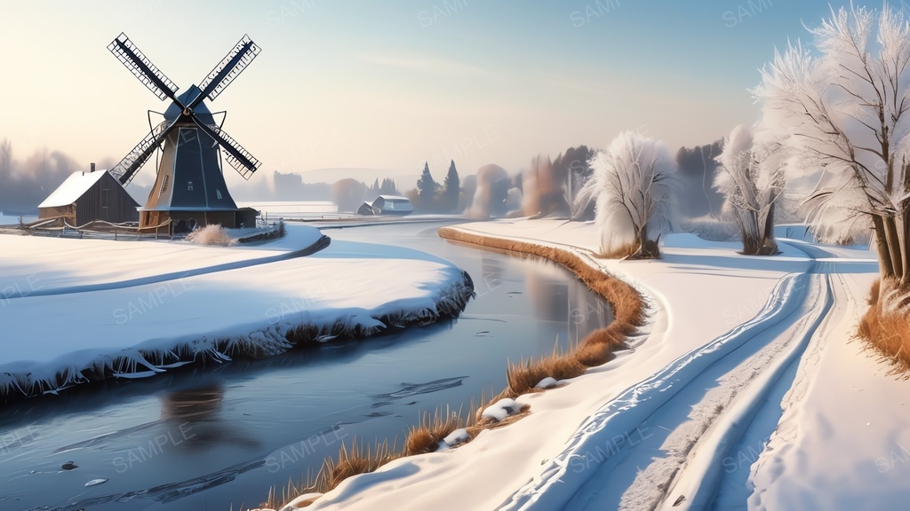 中世ファンタジー|雪原の風車村|10枚セット