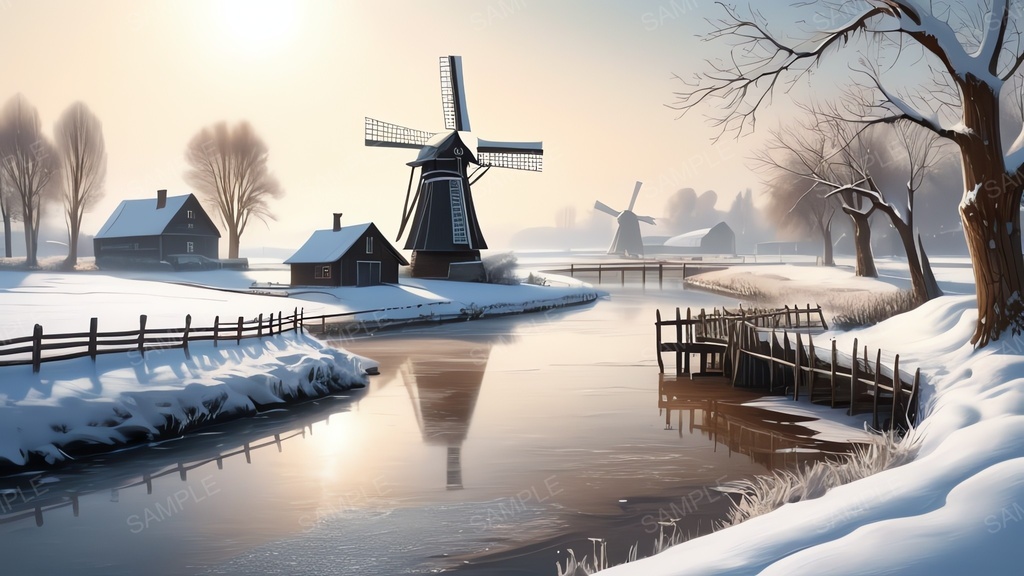 中世ファンタジー|雪原の風車村|10枚セット