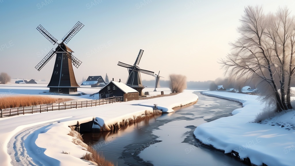 中世ファンタジー|雪原の風車村|10枚セット