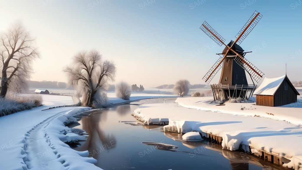 中世ファンタジー|雪原の風車村|10枚セット