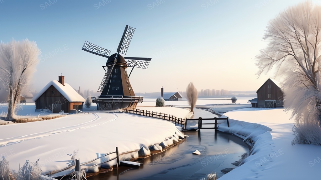 中世ファンタジー|雪原の風車村|10枚セット