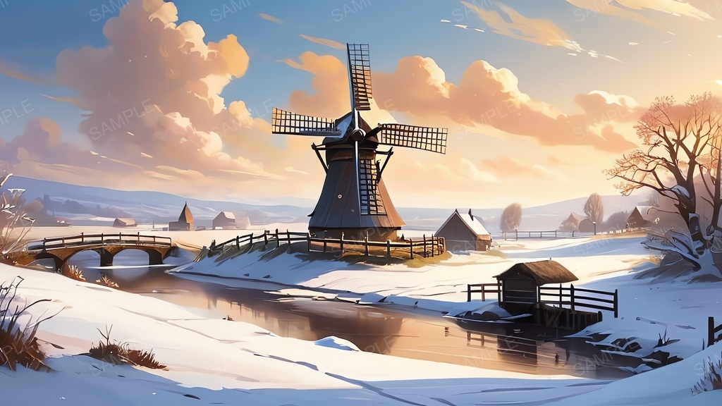 中世ファンタジー｜雪原の風車村｜10枚セット