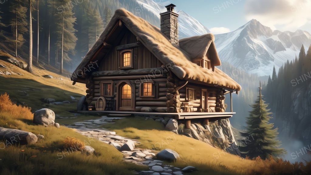 中世ファンタジー|山岳狩猟小屋|10枚セット