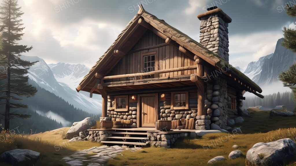 中世ファンタジー|山岳狩猟小屋|10枚セット