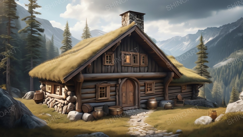 中世ファンタジー|山岳狩猟小屋|10枚セット