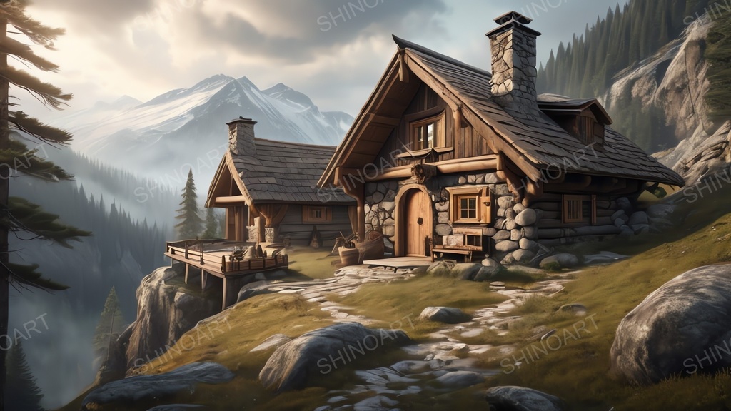 中世ファンタジー|山岳狩猟小屋|10枚セット