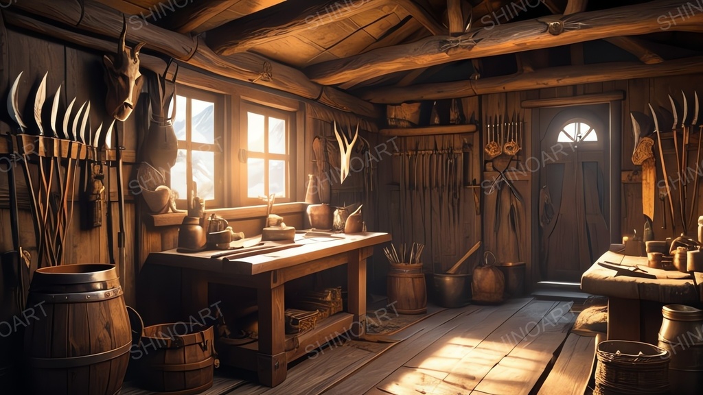 中世ファンタジー|山岳狩猟小屋の工房|10枚セット