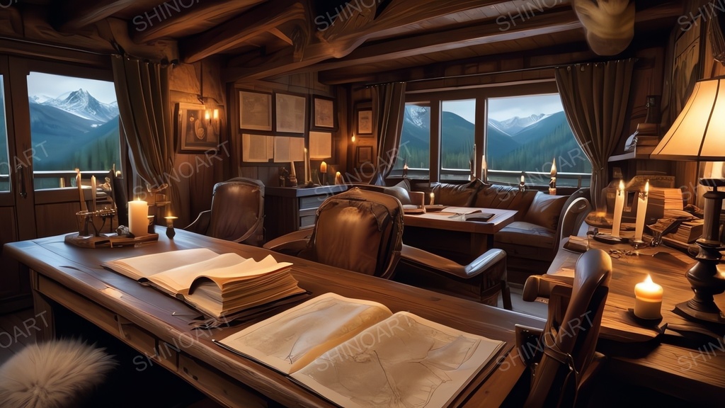 中世ファンタジー|山岳狩猟小屋の書斎|10枚セット