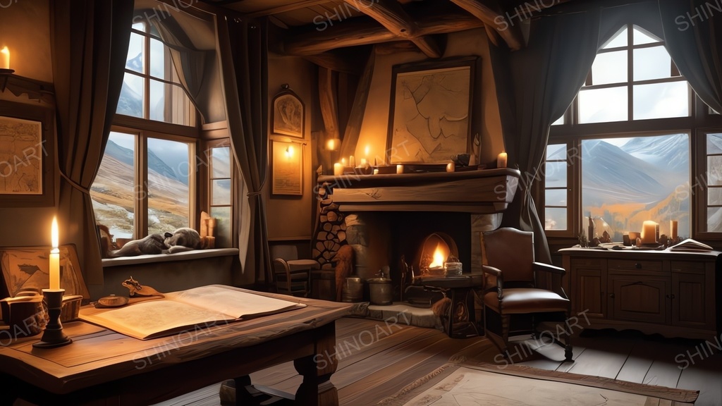 中世ファンタジー|山岳狩猟小屋の書斎|10枚セット
