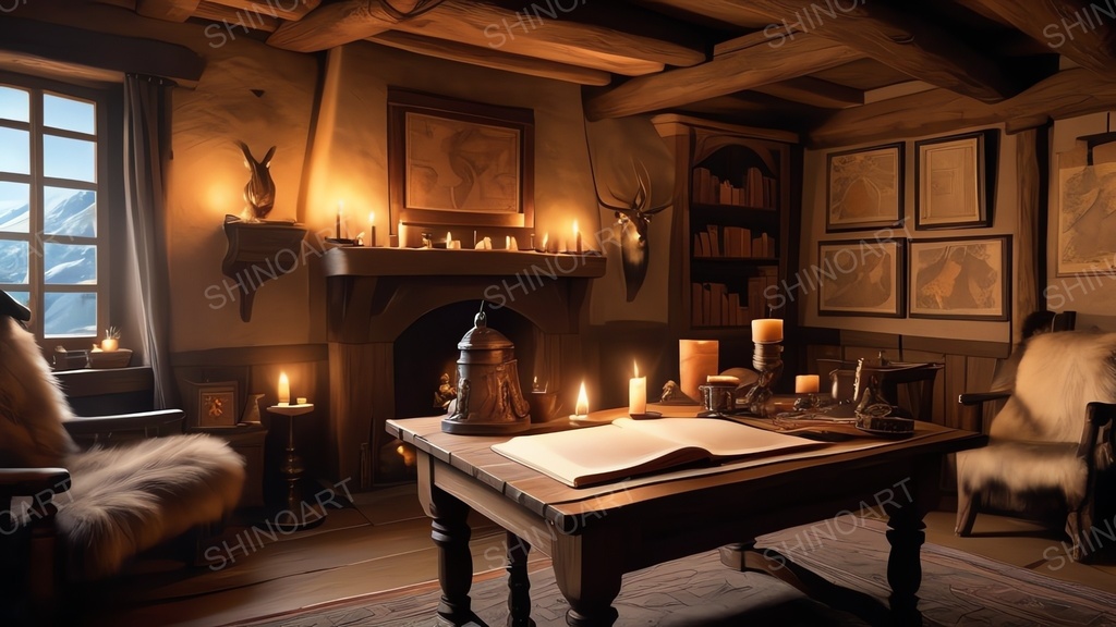 中世ファンタジー|山岳狩猟小屋の書斎|10枚セット