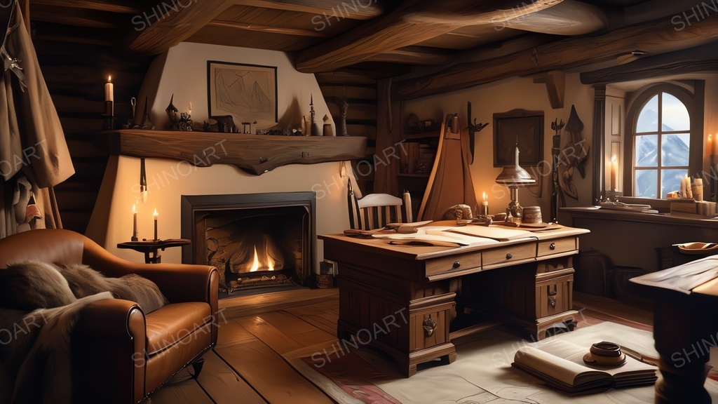 中世ファンタジー|山岳狩猟小屋の書斎|10枚セット
