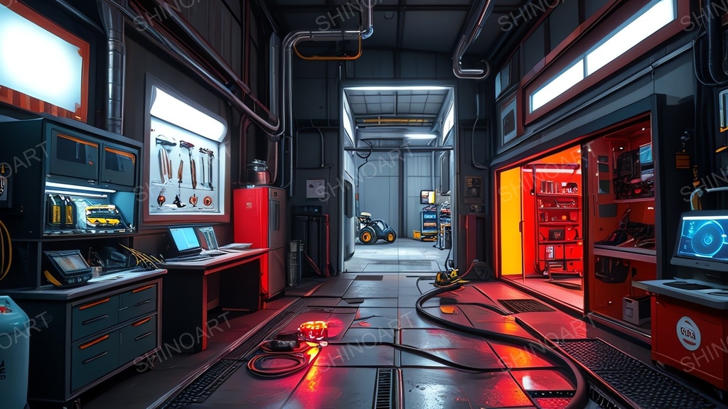 退廃サイバーパンク|非常電源下のドローン整備ドック|10枚セット