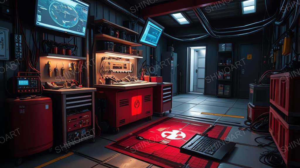 退廃サイバーパンク｜非常電源下のドローン整備ドック｜10枚セット