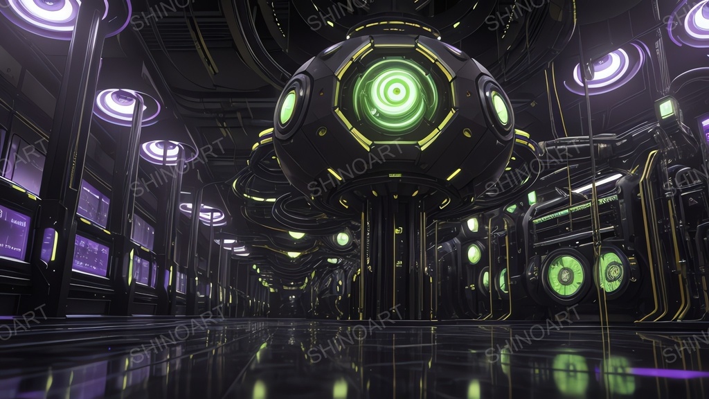 退廃サイバーパンク|崩壊した中央AIコア炉心アトリウム|10枚セット