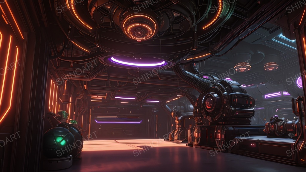 退廃サイバーパンク|崩壊した中央AIコア炉心アトリウム|10枚セット