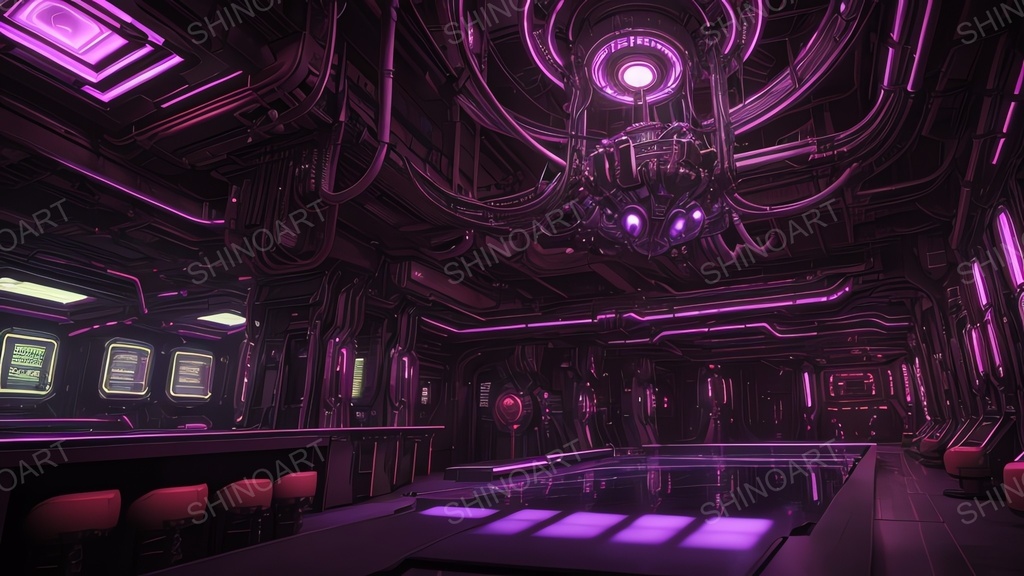 退廃サイバーパンク|崩壊した中央AIコア炉心アトリウム|10枚セット