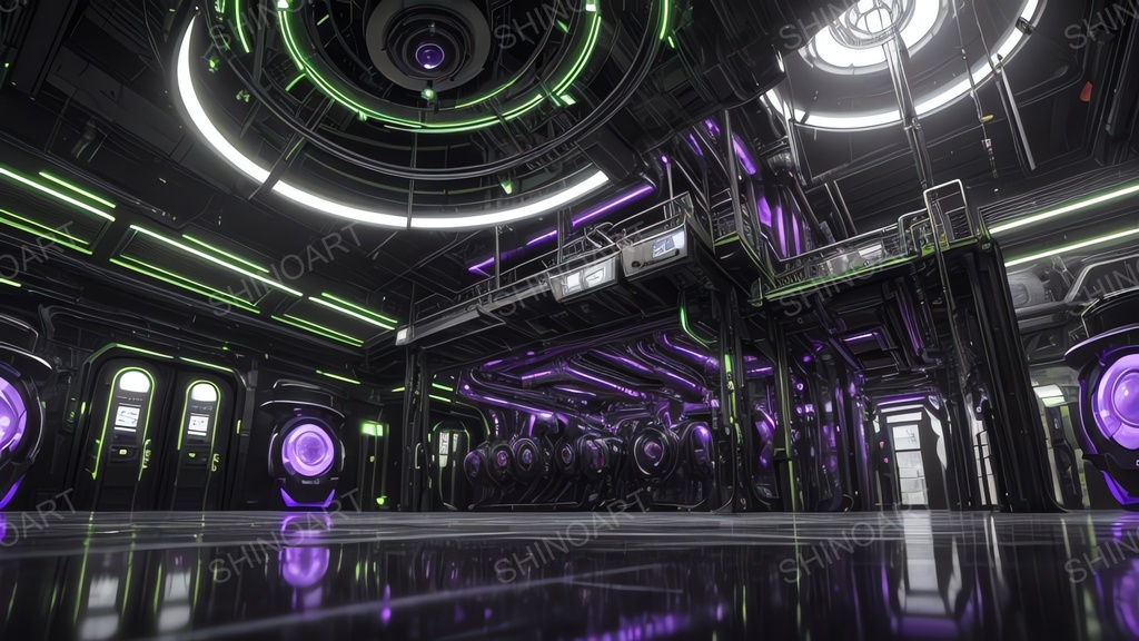 退廃サイバーパンク|崩壊した中央AIコア炉心アトリウム|10枚セット