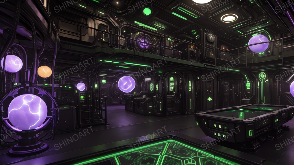 退廃サイバーパンク｜崩壊した中央AIコア炉心アトリウム｜10枚セット