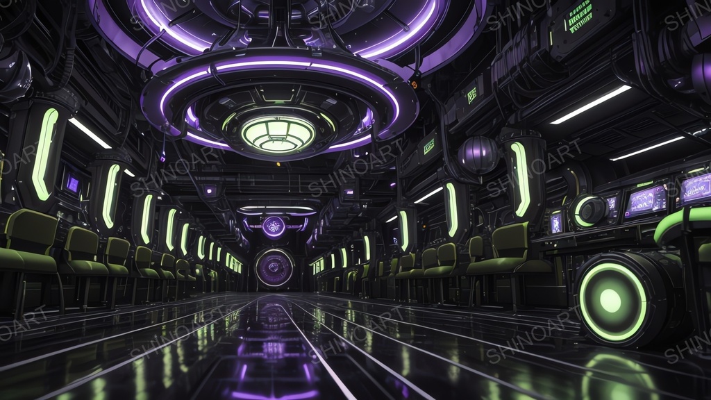 退廃サイバーパンク|崩壊した中央AIコア炉心アトリウム|10枚セット