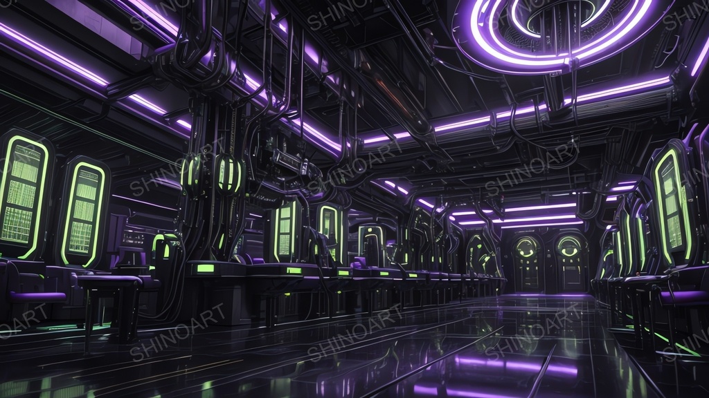 退廃サイバーパンク|崩壊した中央AIコア炉心アトリウム|10枚セット