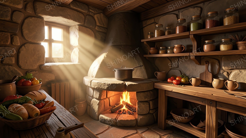 中世ファンタジー|城下町の素朴なキッチン|10枚セット
