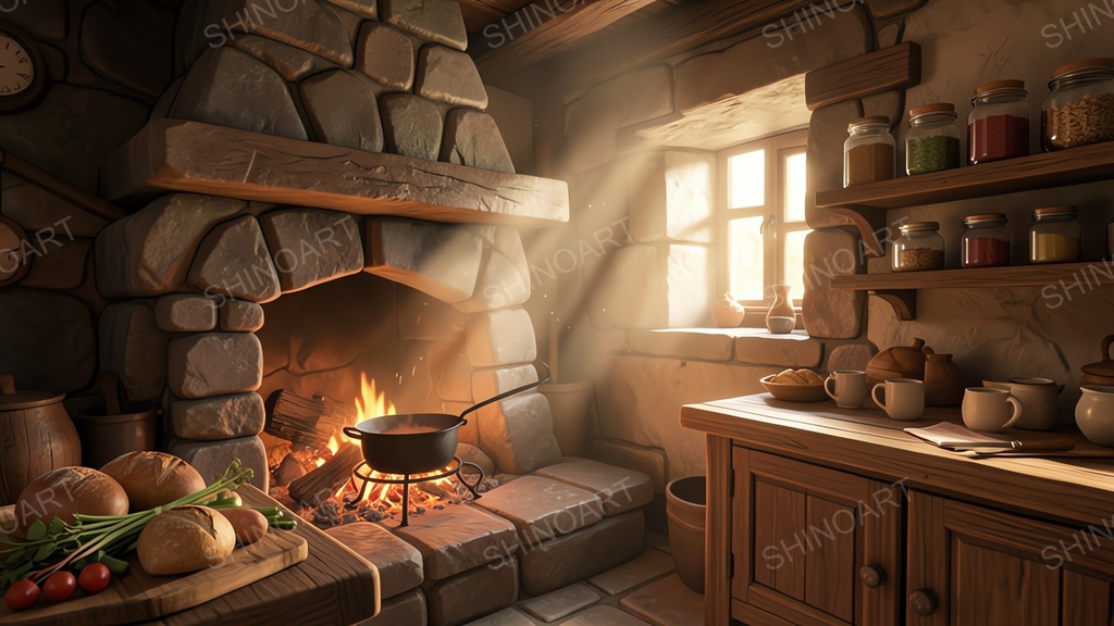 中世ファンタジー|城下町の素朴なキッチン|10枚セット