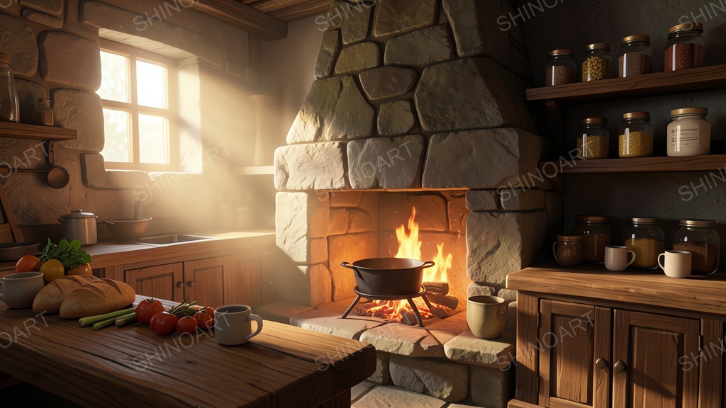 中世ファンタジー|城下町の素朴なキッチン|10枚セット