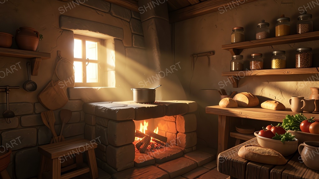 中世ファンタジー|城下町の素朴なキッチン|10枚セット