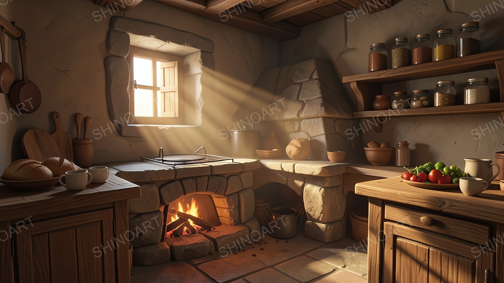 中世ファンタジー|城下町の素朴なキッチン|10枚セット