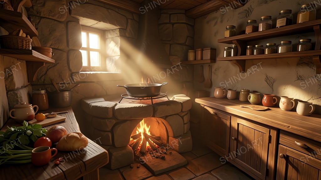 中世ファンタジー|城下町の素朴なキッチン|10枚セット