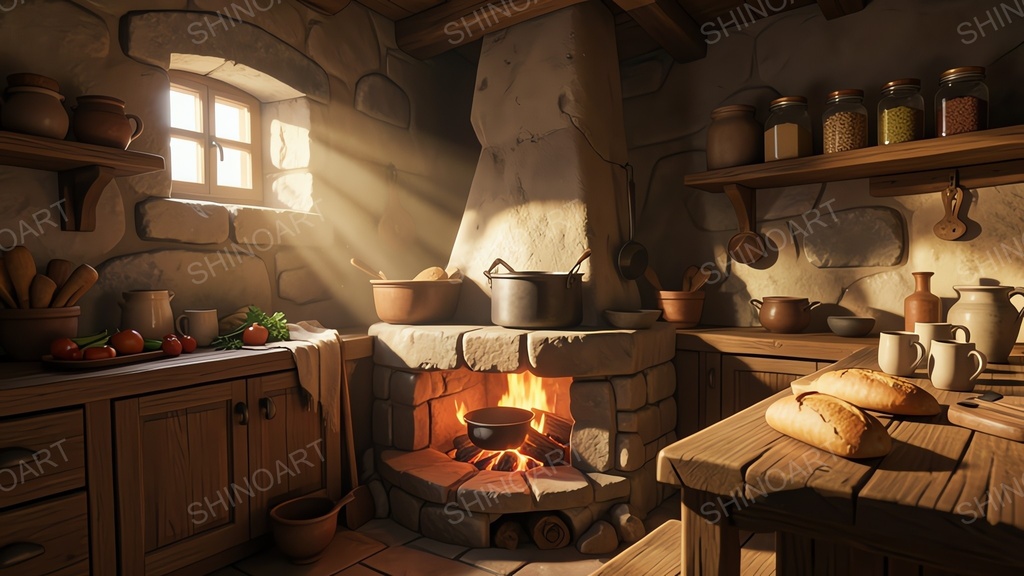 中世ファンタジー|城下町の素朴なキッチン|10枚セット