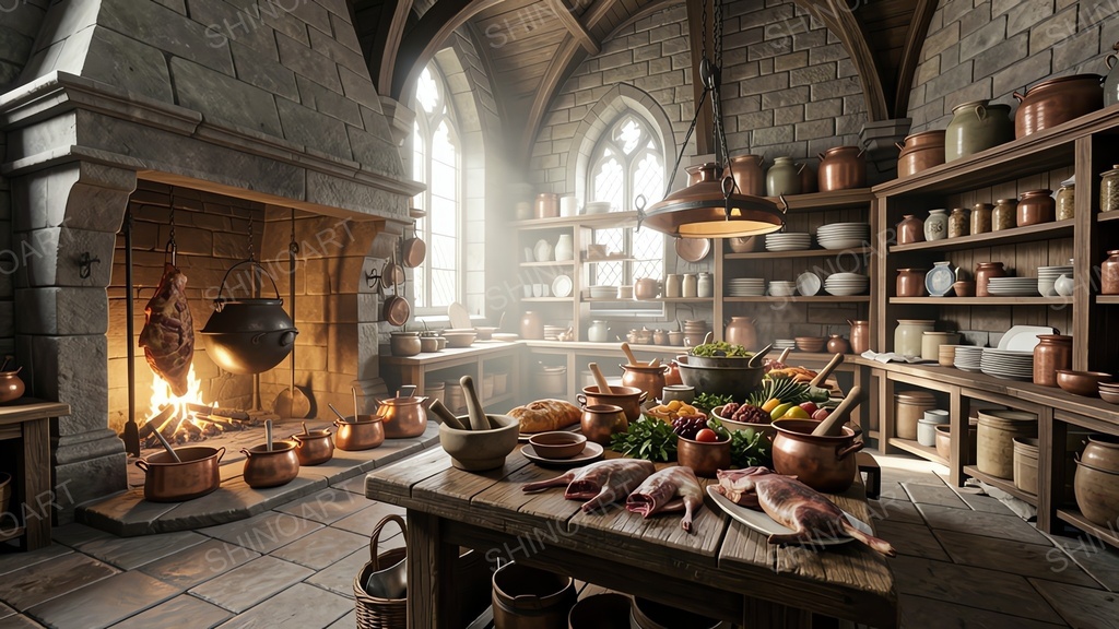 中世ファンタジー｜貴族の館の大厨房｜10枚セット