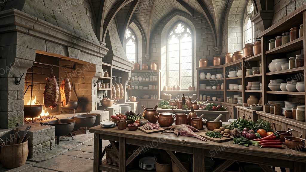 中世ファンタジー|貴族の館の大厨房|10枚セット