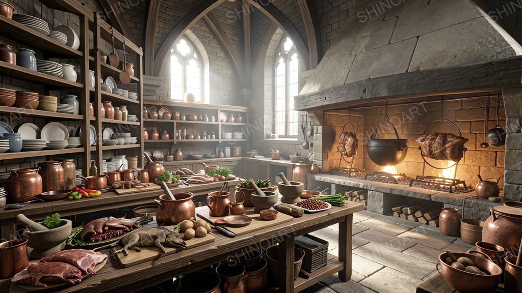 中世ファンタジー|貴族の館の大厨房|10枚セット