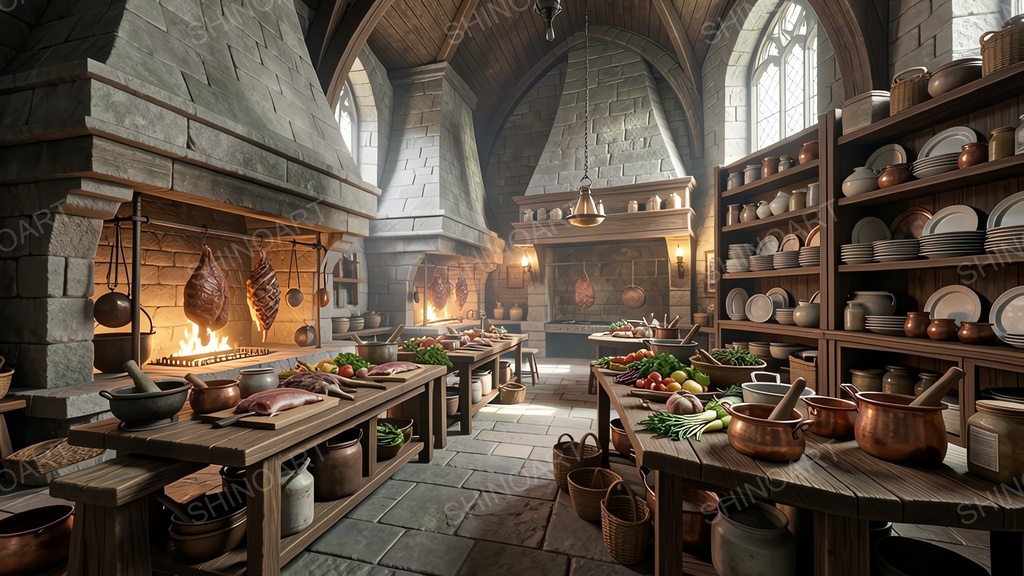 中世ファンタジー|貴族の館の大厨房|10枚セット