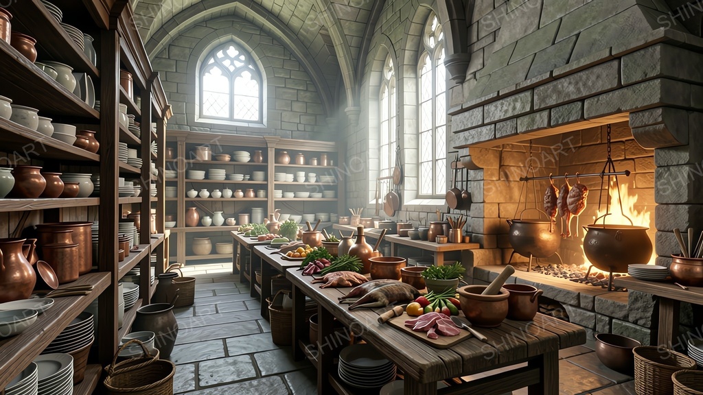 中世ファンタジー|貴族の館の大厨房|10枚セット