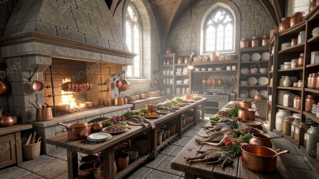 中世ファンタジー|貴族の館の大厨房|10枚セット