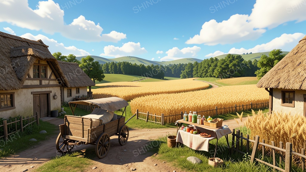 中世ファンタジー|田舎の農村の行商人屋台|10枚セット