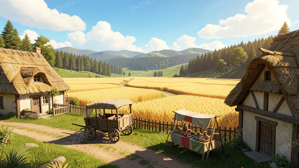中世ファンタジー｜田舎の農村の行商人屋台｜10枚セット