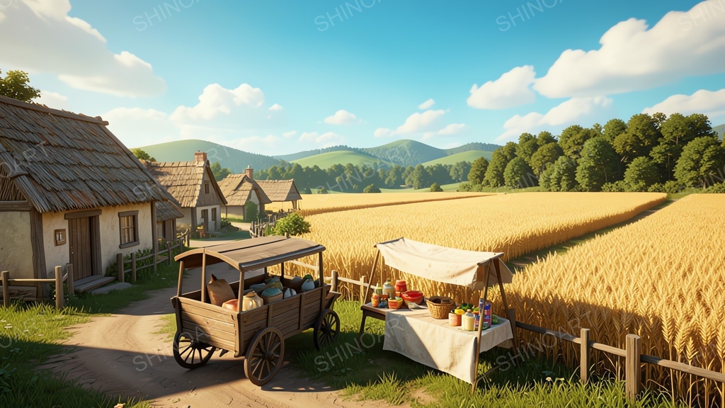 中世ファンタジー|田舎の農村の行商人屋台|10枚セット