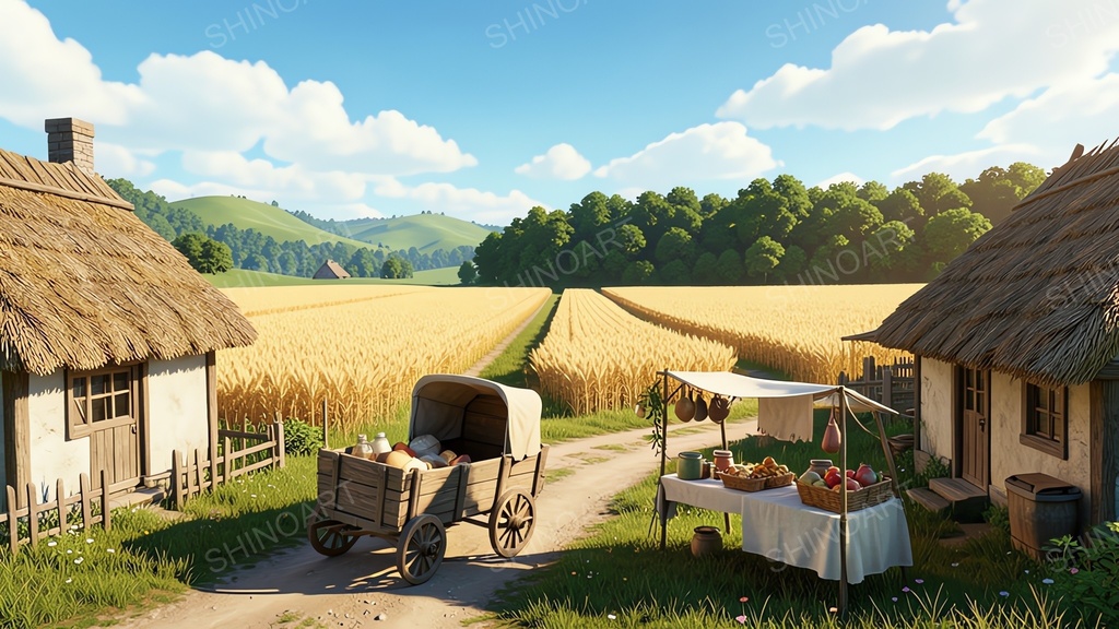 中世ファンタジー|田舎の農村の行商人屋台|10枚セット