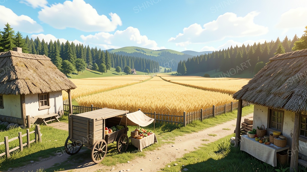 中世ファンタジー|田舎の農村の行商人屋台|10枚セット