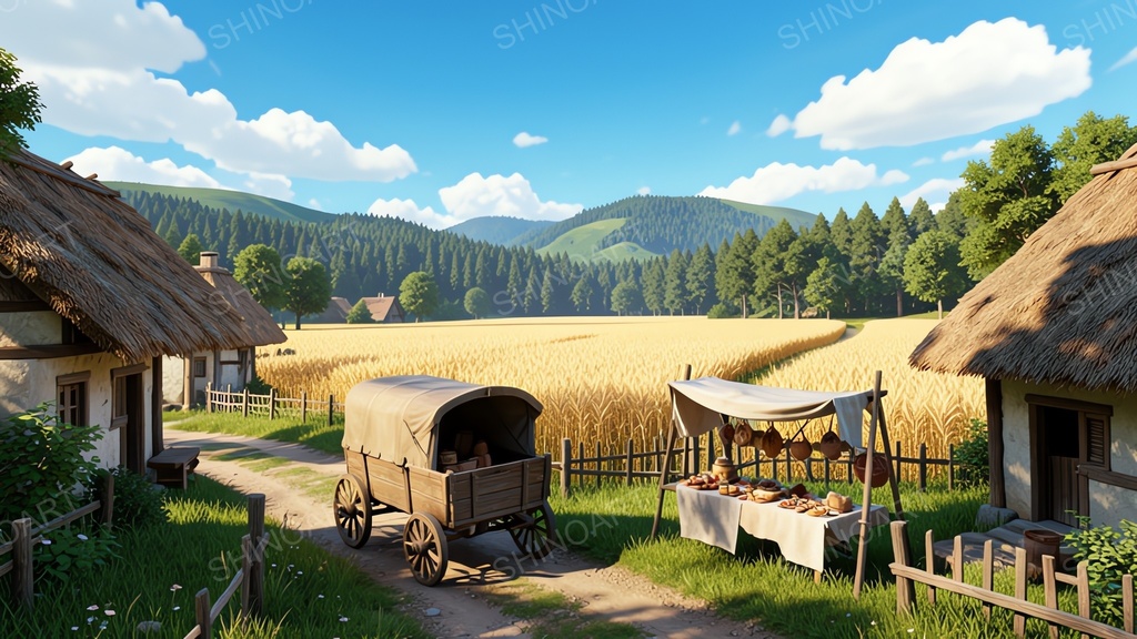 中世ファンタジー|田舎の農村の行商人屋台|10枚セット