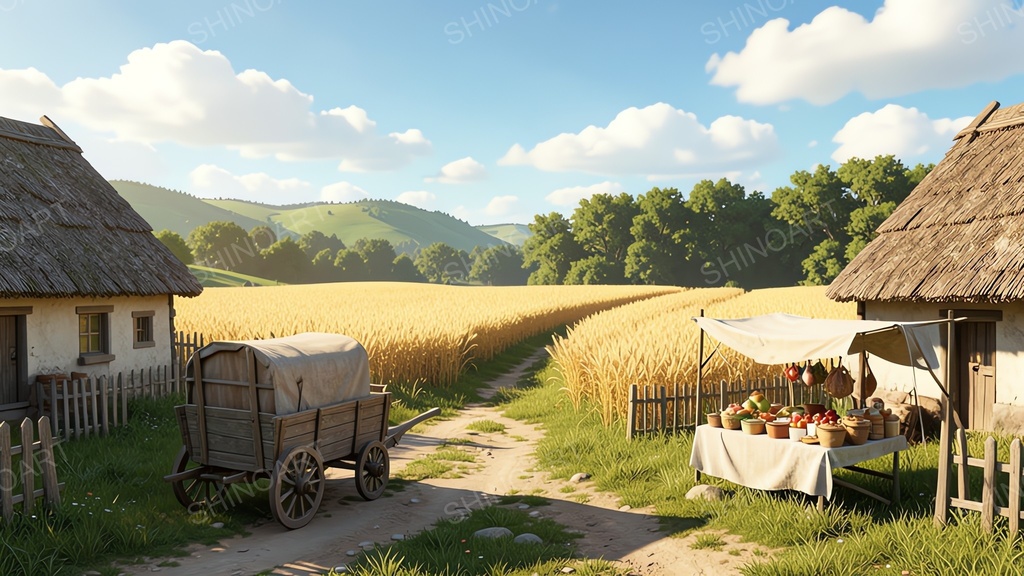 中世ファンタジー|田舎の農村の行商人屋台|10枚セット