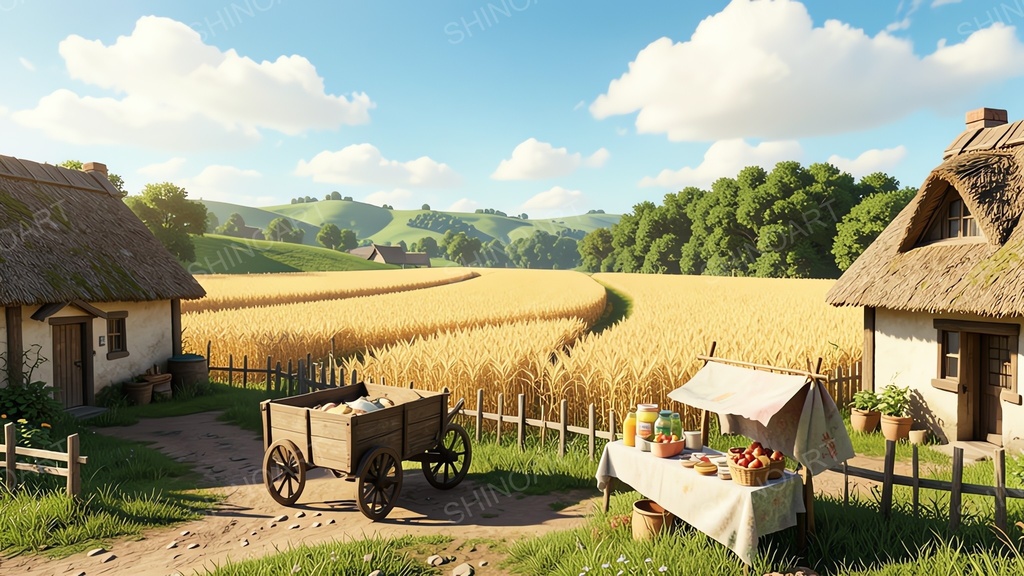 中世ファンタジー|田舎の農村の行商人屋台|10枚セット