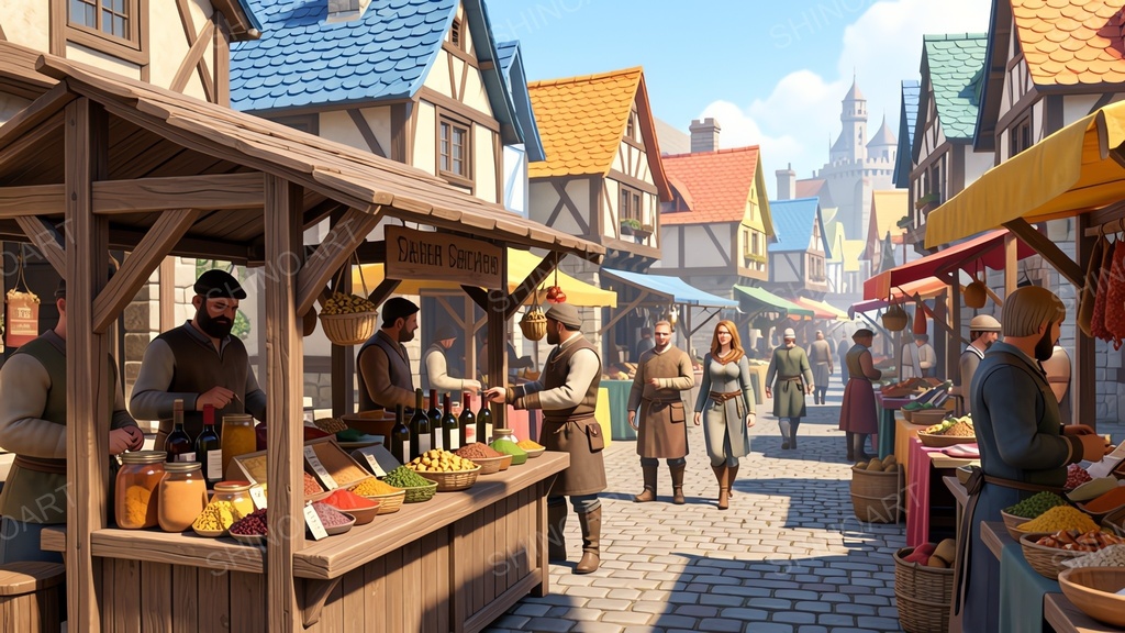 中世ファンタジー|王都市場の屋台|10枚セット